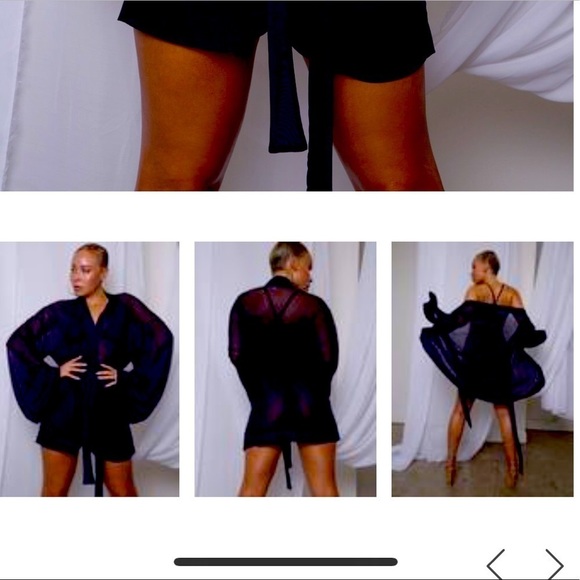 𝅺LAINA Rauma Fine Mesh Kimono Black Belted wrap - Picture 5 of 9